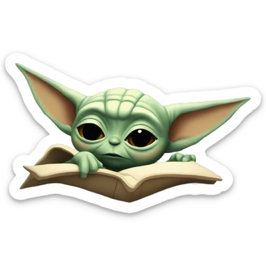 baby yoda is slipping in bed. Around him are flying letters ZZZZ sticker