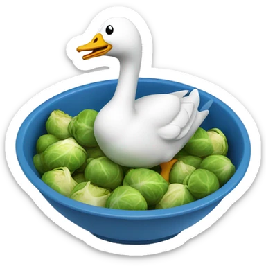 Goose eating a bowl of steaming brussel sprouts  sticker