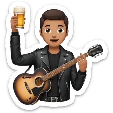 We're creating a quiz for a New Year's Eve team. The idea is that people have to guess which emoji belongs to which person from three emojis. Now it's up to you to make one whole emoji from the following  emojis.  🏍🎸🍻👦 sticker