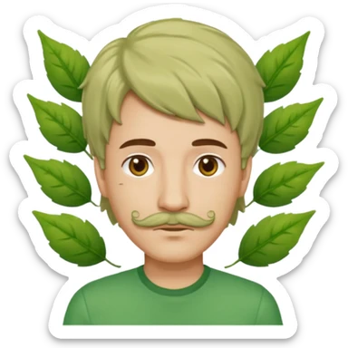 The Tree of Wisdom of The Wiggles with light skin, brown eyes, green leaves wig and thin mustache, green shirt sticker