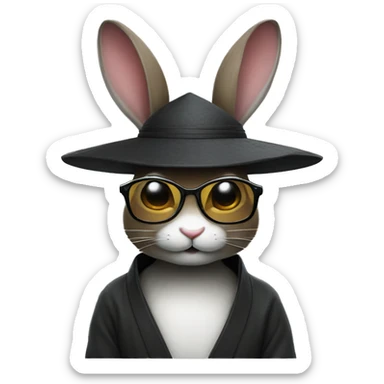 A ninja rabbit with glasses and vietnamese hat sticker