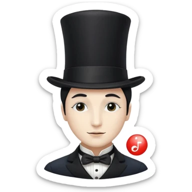 a french magician with a yin yang face and a closed eye type, and a top hat sticker