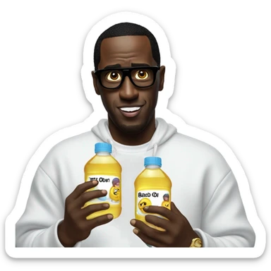 Sean Diddy Combs holding bottles of baby oil sticker
