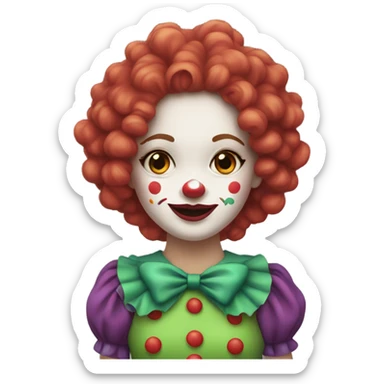 White girl with curly hair dressed as a clown sticker