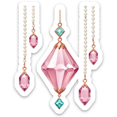 Rose-colored pastel glistening glossy sparkly shiny glittery hanging crystals pearls and beads and gemstones decorations sticker
