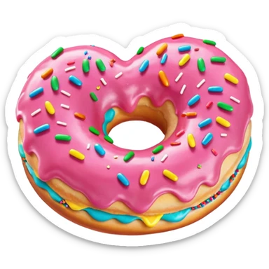 Realistic isolated heart shaped donut with pale pink frosting. sticker