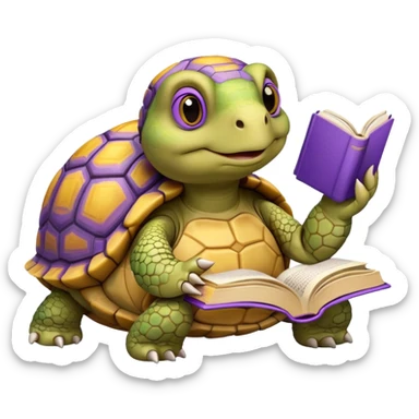 clever tortoise with a book, yellow and purple colors sticker