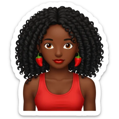 Rozonda Chilli Thomas dark skin long black curly hair, red tank top sticker