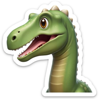 Cinematic Comical Brontosaurus Portrait Emoji, Head tilted dramatically with an exaggeratedly shocked expression, featuring a towering, robust body with a long, graceful neck and wide, comically expressive eyes full of playful disbelief, Simplified yet hilariously expressive features, highly detailed, glowing with a slightly sassy ancient glow, high shine, dramatic yet playful, stylized with an air of cheeky dinosaur mischief, soft glowing outline, capturing the essence of a meme-worthy Brontosaurus that looks ready to lumber its way into viral fame! sticker