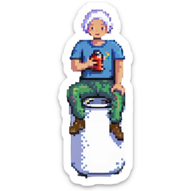 man sitting on a can, can bursting sticker