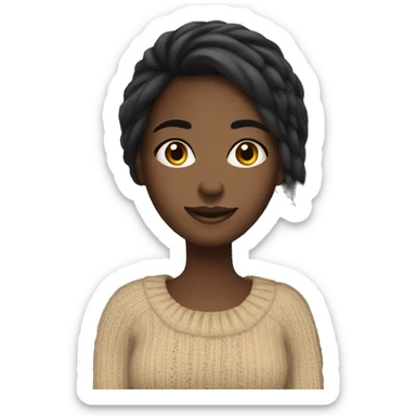 Black girl with long straight black hair wearing a knit sweater sticker