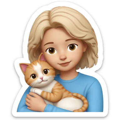 "Apple Memoji style 3D character, a young person gently petting and hugging a cute fluffy cat, peaceful and happy facial expressions, soft studio lighting, clean 3D clay render, vibrant colors, minimalist aesthetic, high detail, high resolution, isolated on a plain white background." sticker