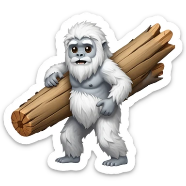 yeti, carrying a big wood sticker