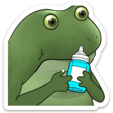 bufo frog meme style holding a pill bottle, pharmacology theme sticker