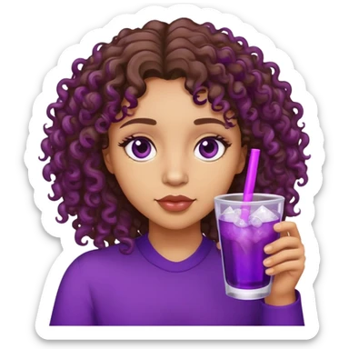 Lightskin with curly brown hair and brown eyes drinking purple drink with ice sticker
