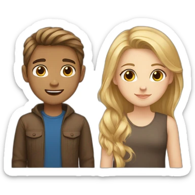 A girl and a boy, Brown hair brown eyes girl with blond hair blue eyes guy sticker