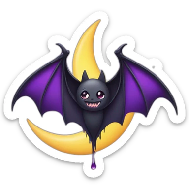 purple black vampire bat wings flying in front of large dripping grey crescent moon sticker