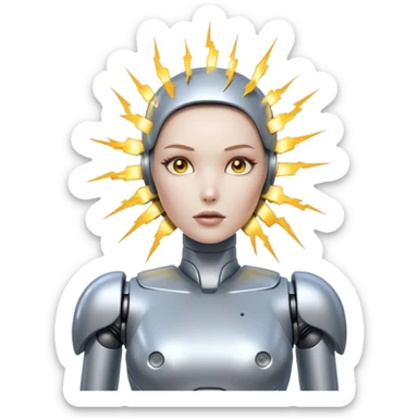 A female robot with a sexy body and lightning exploding from her brain sticker