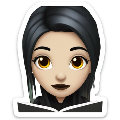 goth girl with black and red hair reading a book sticker