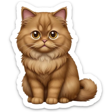 cinematic-[brown persian cat]-realistic-full-body-sitting-emoji,-tail-curled-playfully-around-its-paws,-head-tilted-dramatically,-fluffy-[brown]-fur,-simplified-yet-realistic-focused-features,-highly-detailed,-glowing-with-an-almost-sarcastic-glow sticker