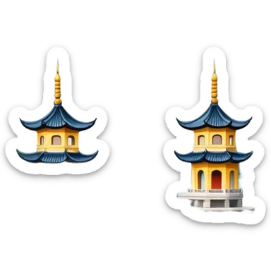 Three Pools Mirroring the Moon, West Lake Hangzhou, simplified emoji style, three small pagodas on water with moon reflection, cute cartoon style sticker