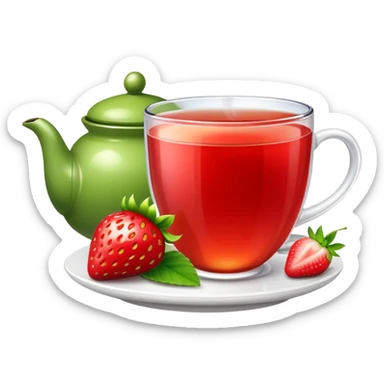 strawberry and a cup of green tea together sticker