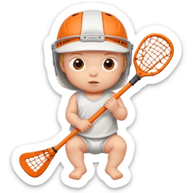 New born baby few days old with lacrosse sticks wearing orange close  sticker