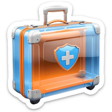 3D render of Suitcase Scan, X-Ray imaging aesthetic, translucent materials showing internal structure, orange and blue airport security style scan of a bag, medical scan style, emoji style, isolated on white background --v 6.0. sticker