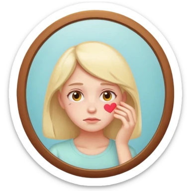 thoughtful tired woman looking in the mirror, gentle pastel tones, soft lighting, emoji style, symbolizes fatigue not ageing без кружка  sticker