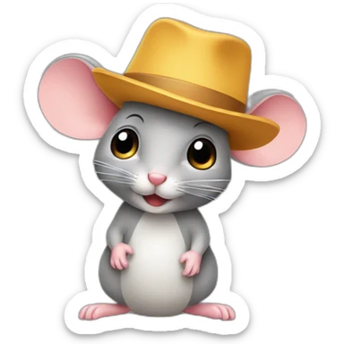 A mouse with a hat sticker