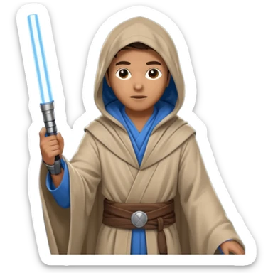 Jedi mind trick where a jedi is waving his hand hooded holding a lightsaber in the other hand sticker