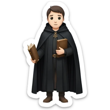 A wandering philosopher in a long black cloak with a book full height sticker