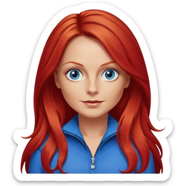 Geri Halliwell with red long hair, blue eyes, red outfit sticker