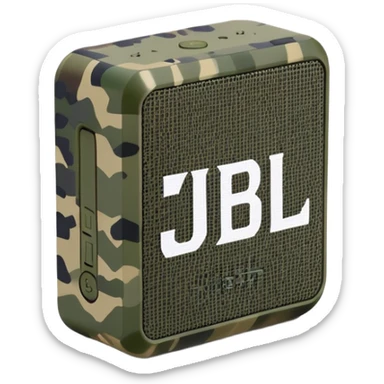 Minimalist JBL Go 4 speaker with digital camouflage pattern, pixelated military camo, clean simple design, compact bluetooth speaker sticker