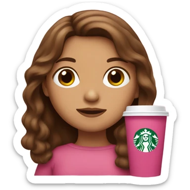 Brown hair white Spanish girl holding a pink Starbucks cup sticker