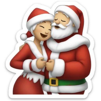 full body santa and mrs. claus kiss hug sticker