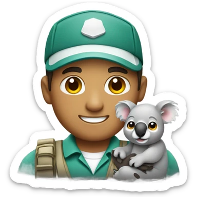 Male zookeeper holding koala sticker