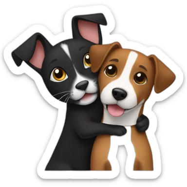 Black tabby cat and brown Jack Russell dog hugging sticker