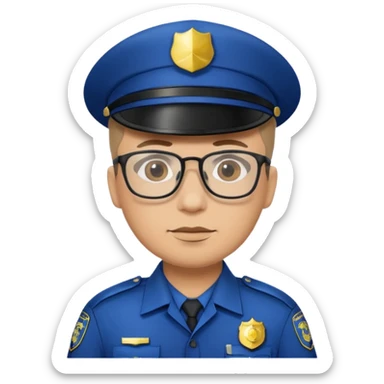 police officer man with glasses, wearing uniform sticker