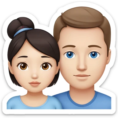 Asian girl with brown eyes pregnant and white guy with blue eyes couple  sticker