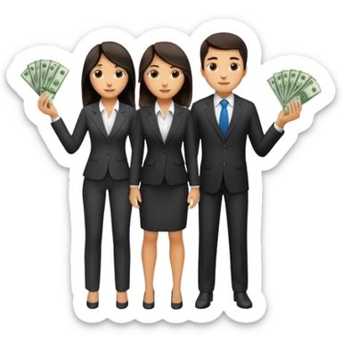 Una pareja (chico y chica de 28 años) vestidos con traje profesional y con dinero sticker