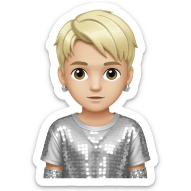 Aaron Carter with blonde hair, silver sequin crop top, silver sequin baggy pants sticker