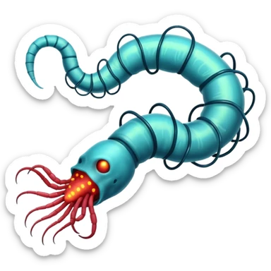 Neurax Worm, inspired by Plague Inc, sinister worm with neural appendages and glowing core sticker
