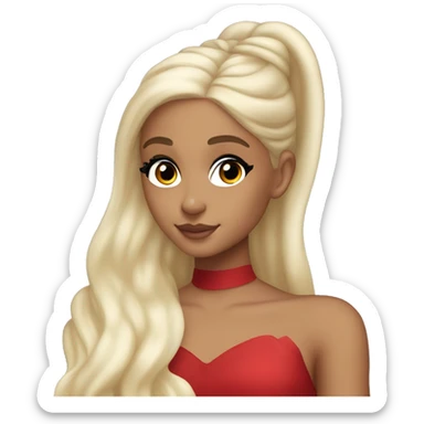 ariana grande, blonde hair, red dress, ethereal posing sticker