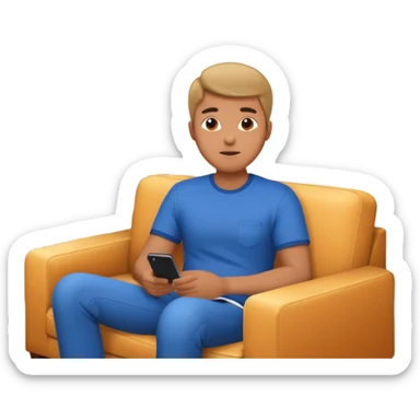 A man photographed from behind, sitting on a sofa and watching the news on TV on a modern flat screen. The setting is a living room. sticker