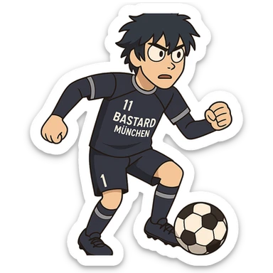 soccer player in Bastard München kit from Blue Lock anime in flat-toon style sticker