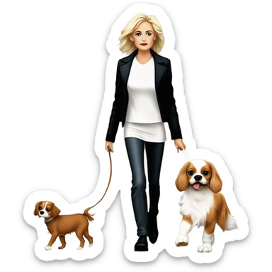 Young sharon stone in basic instinct walking with cavalier King Charles spaniel  sticker