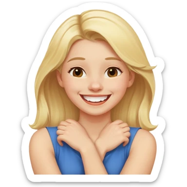 girl laughing with her arms crossed around her neck  sticker