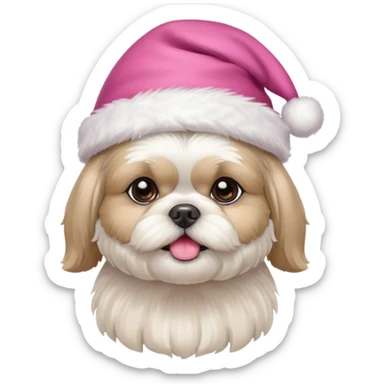 one little white all over shih tzu dog with pink santa hat  sticker