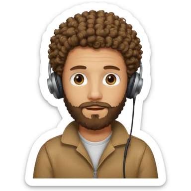 curly haired with headphones in and beard boy sticker